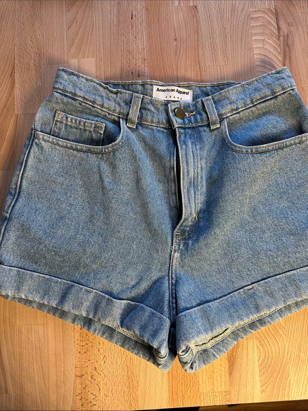 American apparel high waisted Light Wash Denim Shorts